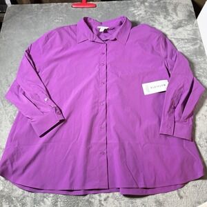 Athleta Shirt Women 3X Purple Oversized‎ Poplin Top Performance Adult NEW